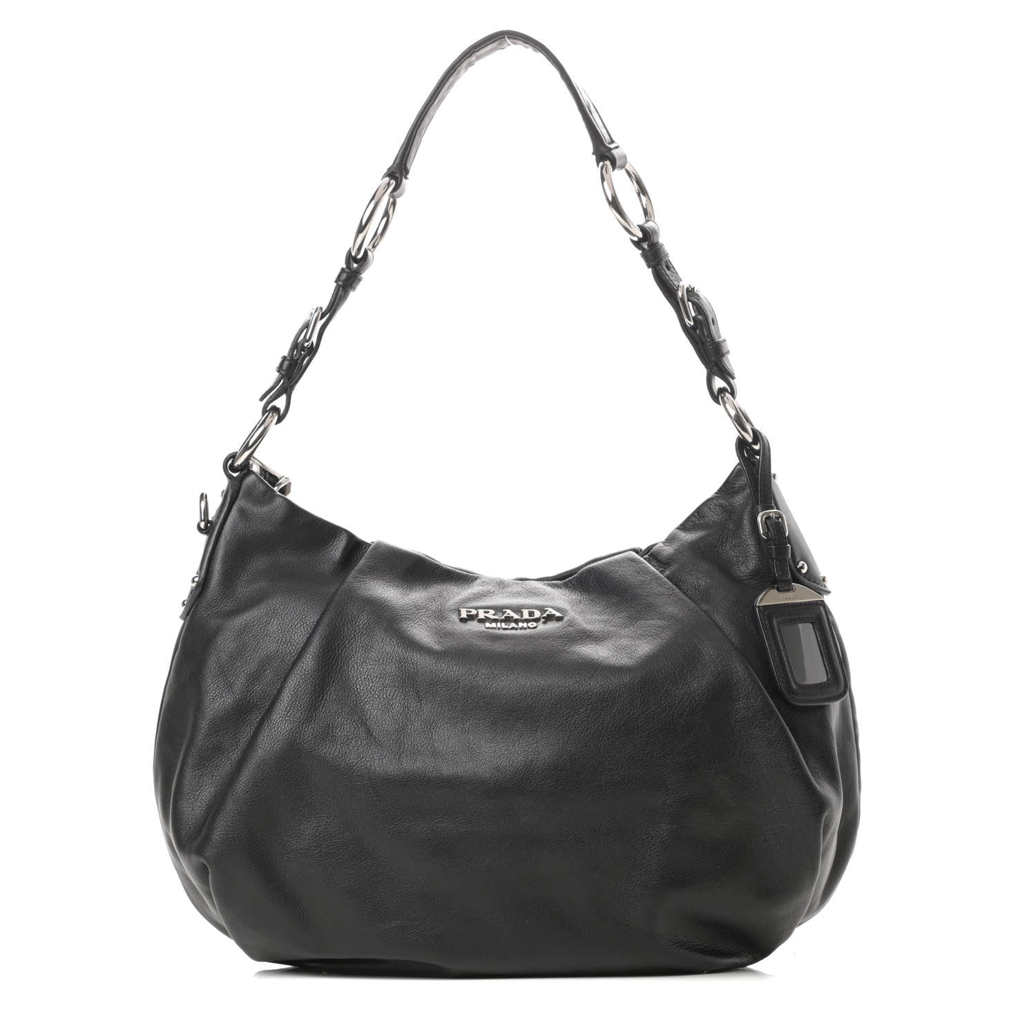 Prada Soft Calfskin Pleated Hobo Black 1 of 15