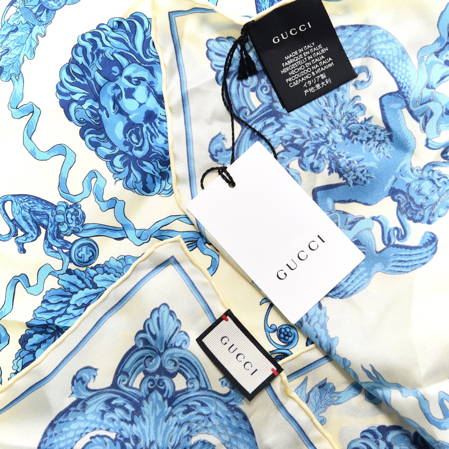 Gucci Silk Mermaid Print Scarf Blue Cream 4 of 4