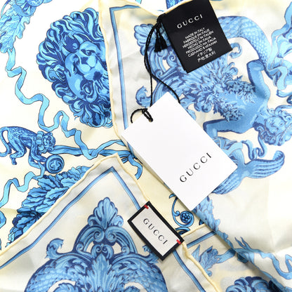 Gucci Silk Mermaid Print Scarf Blue Cream 4 of 4