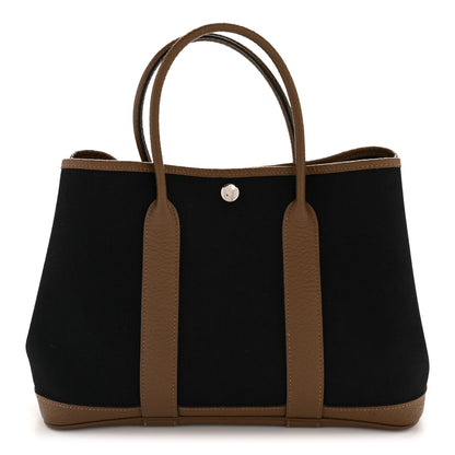 Hermes Toile Militaire Vache Country Garden Party Tote 30 Black Bleu Marine Beige Weimar 1 of 10