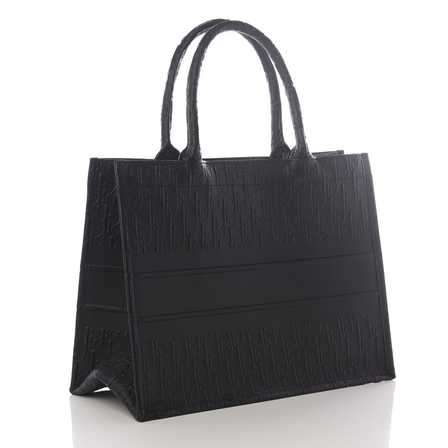 Oblique Calfskin Embossed Medium Book Tote Black