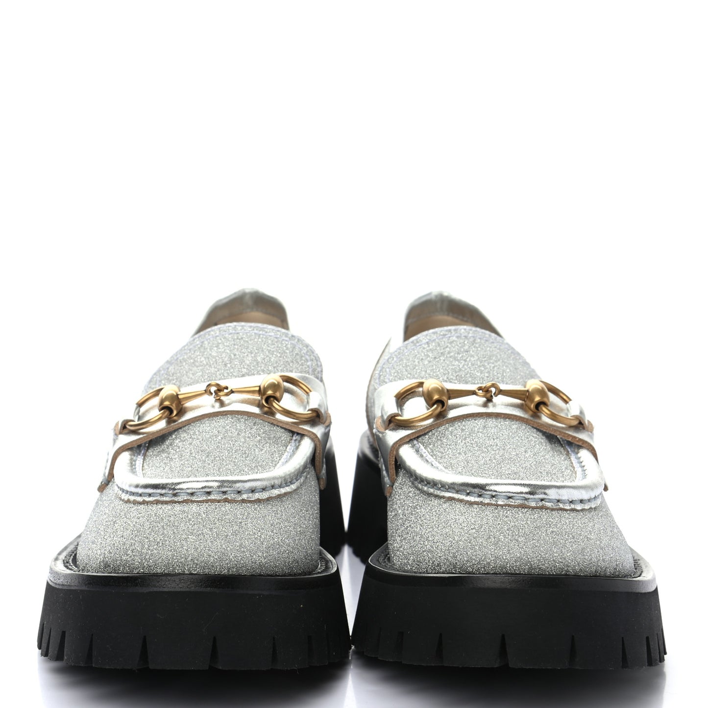 Mini Diamond Storm Silk Calfskin Womens Harald Horsebit 25mm Platform Loafers 36 Silver
