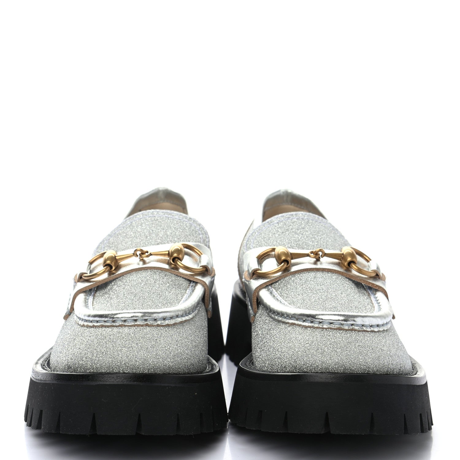 Gucci Mini Diamond Storm Silk Calfskin Womens Harald Horsebit 25mm Platform Loafers 36 Silver 2 of 9