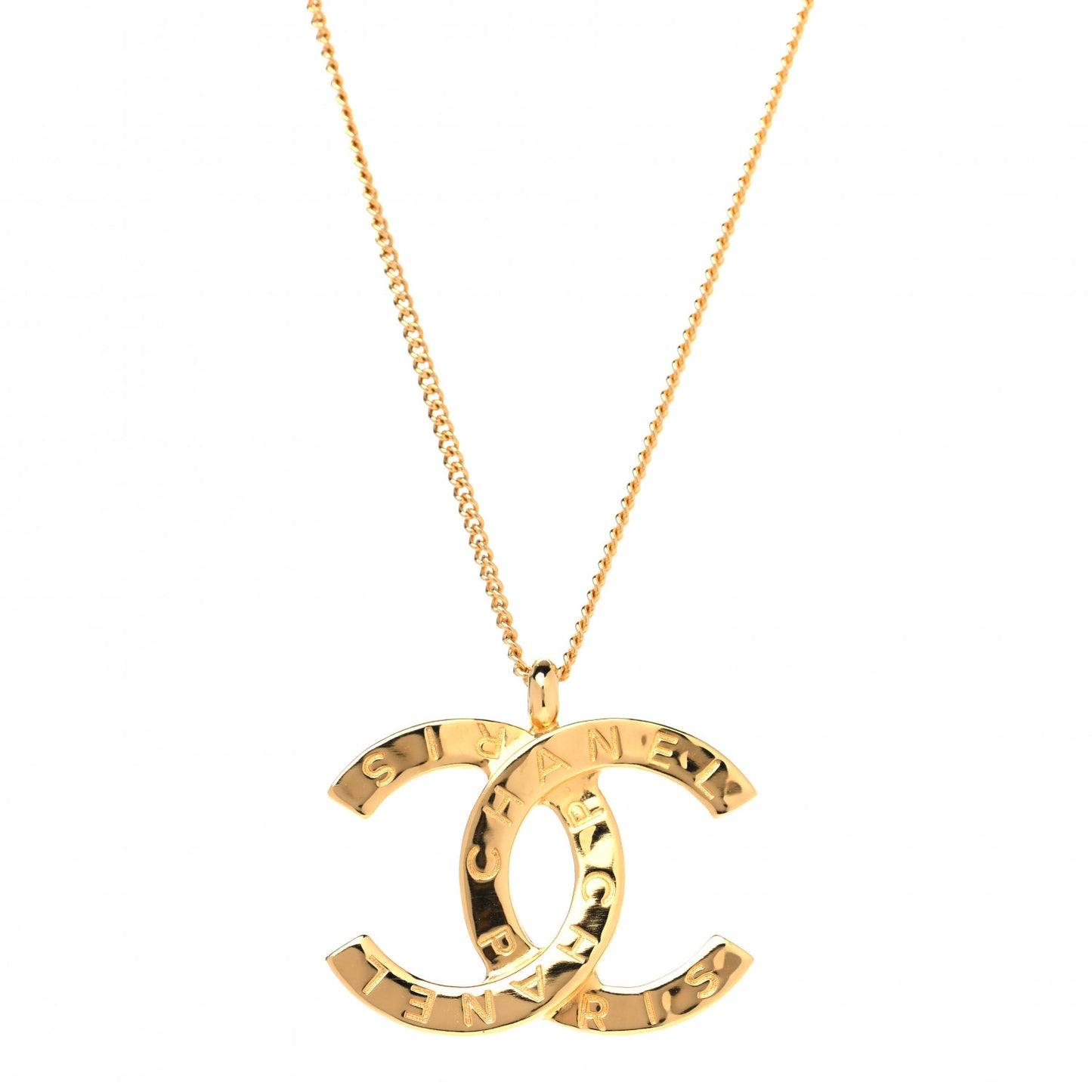 Metal CC Paris Button Necklace Gold