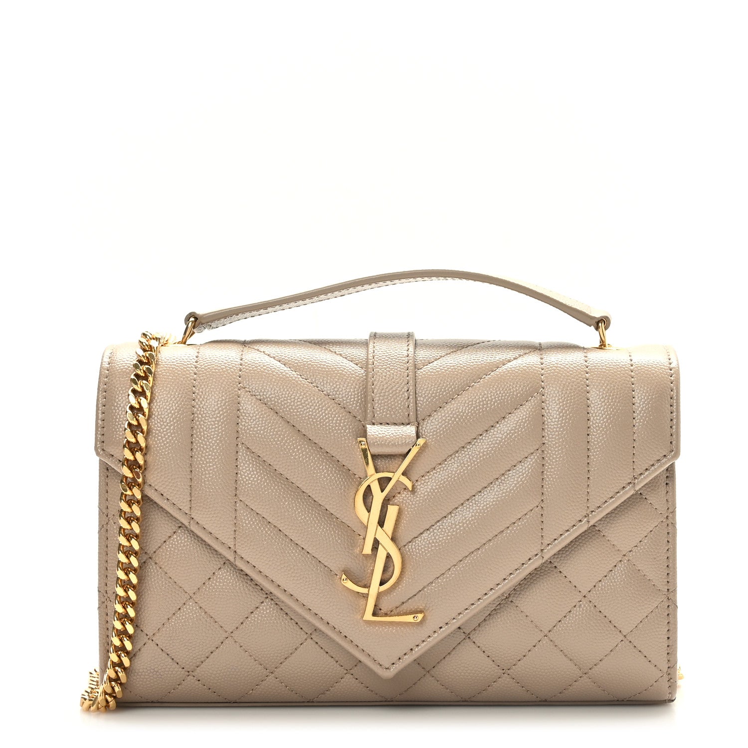 Saint Laurent Grain De Poudre Textured Mixed Matelasse Triquilt Small Monogram Satchel Dark Beige 1 of 9