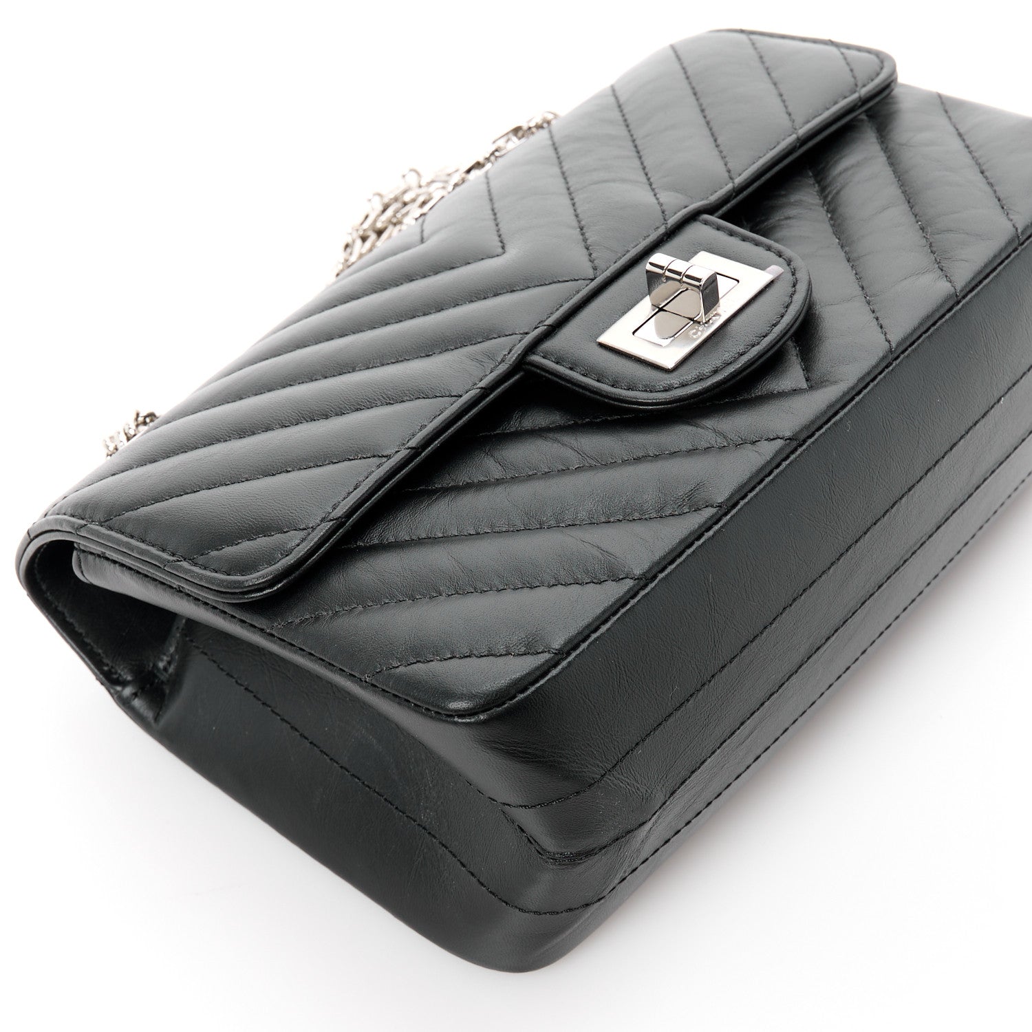 Chanel Aged Calfskin Chevron Quilted 2.55 Reissue Mini Flap Black 10 of 11