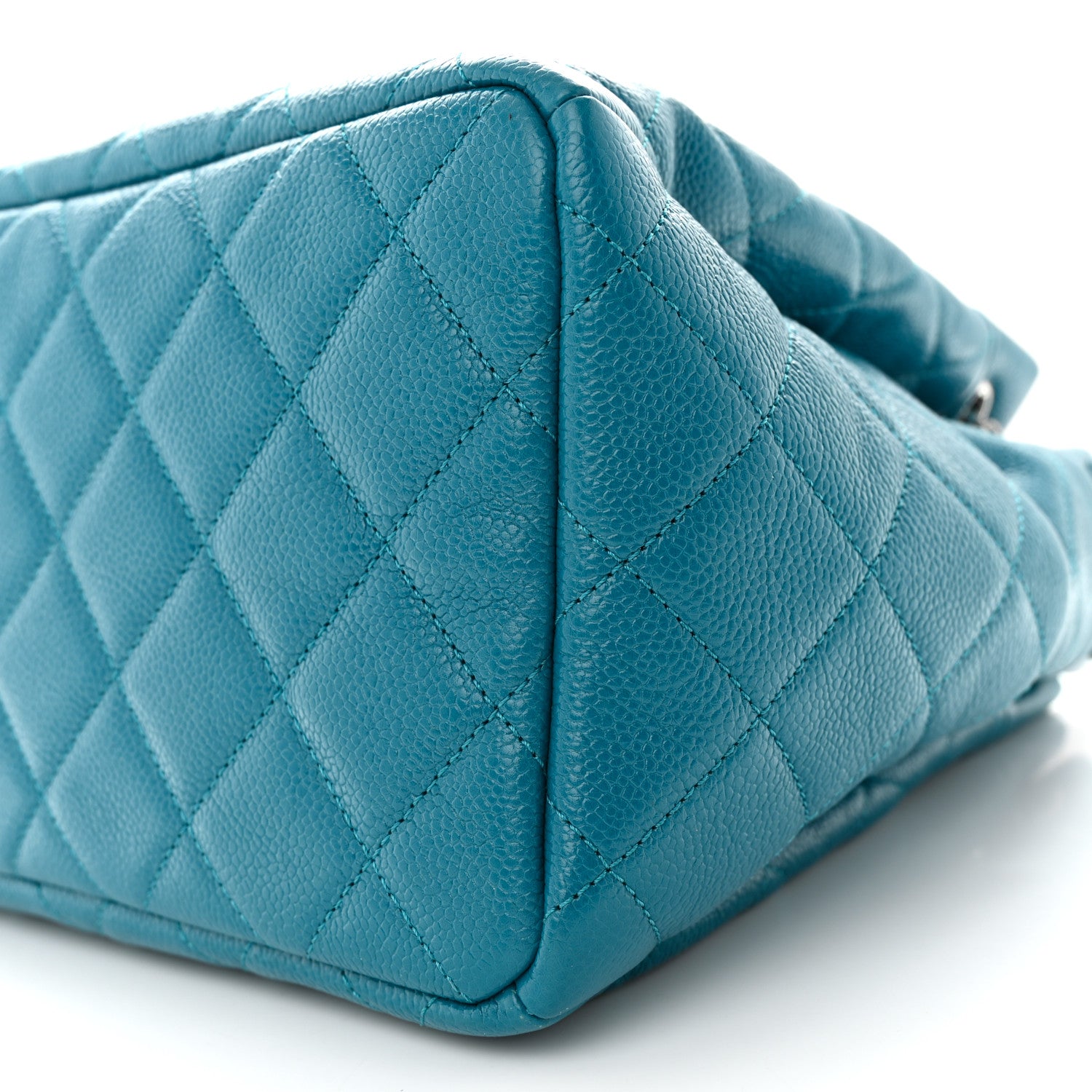 Chanel Caviar Flat Quilted CC Chain Bucket Drawstring Bag Blue 10 of 11