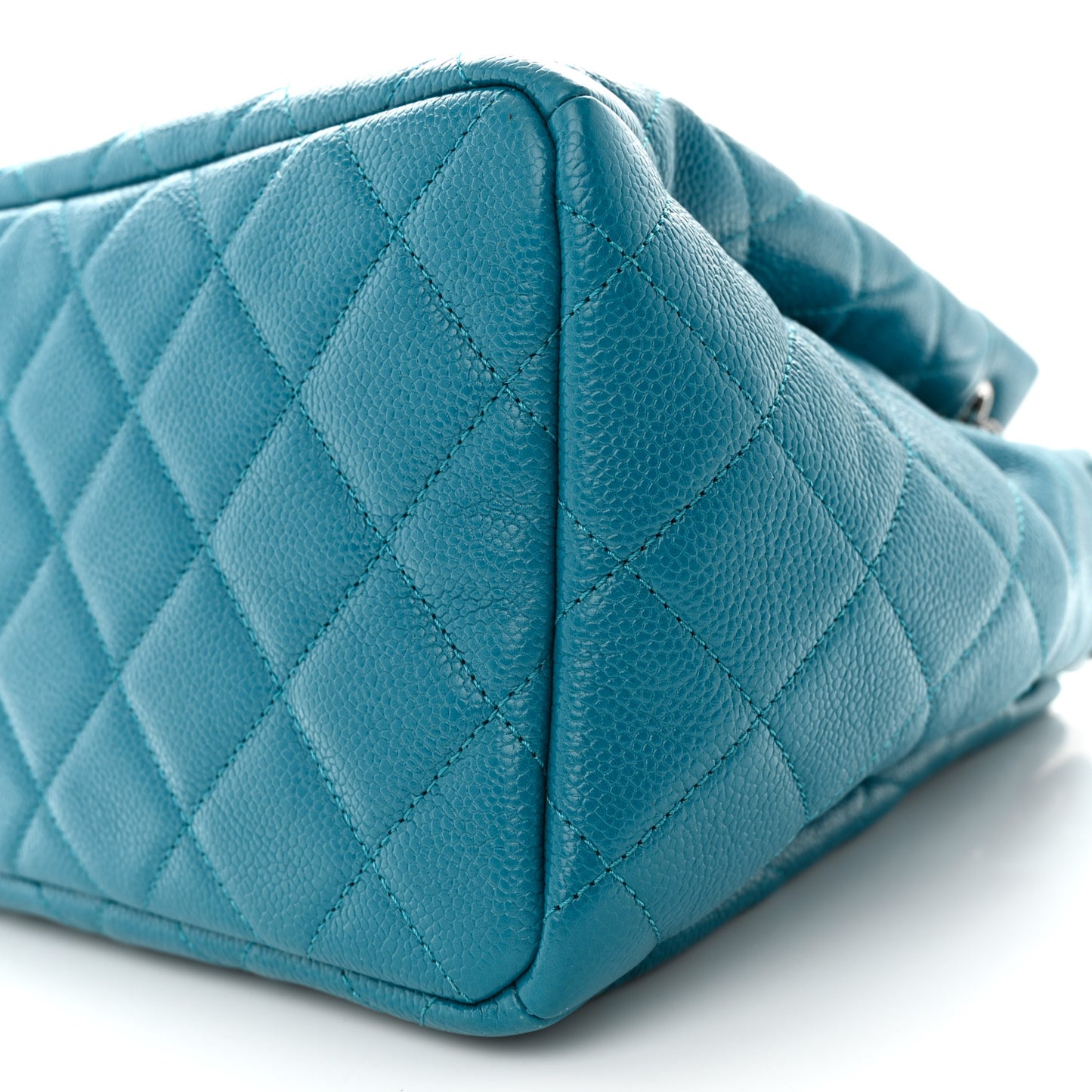 Caviar Flat Quilted CC Chain Bucket Drawstring Bag Blue