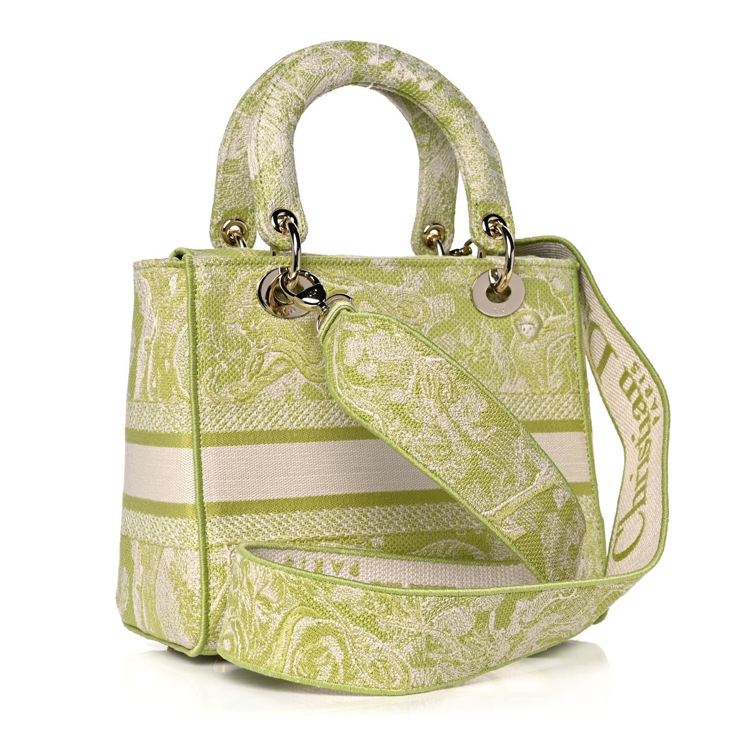 Christian Dior Canvas Toile De Jouy Reverse Embroidered Medium Lady D-Lite Green 3 of 14