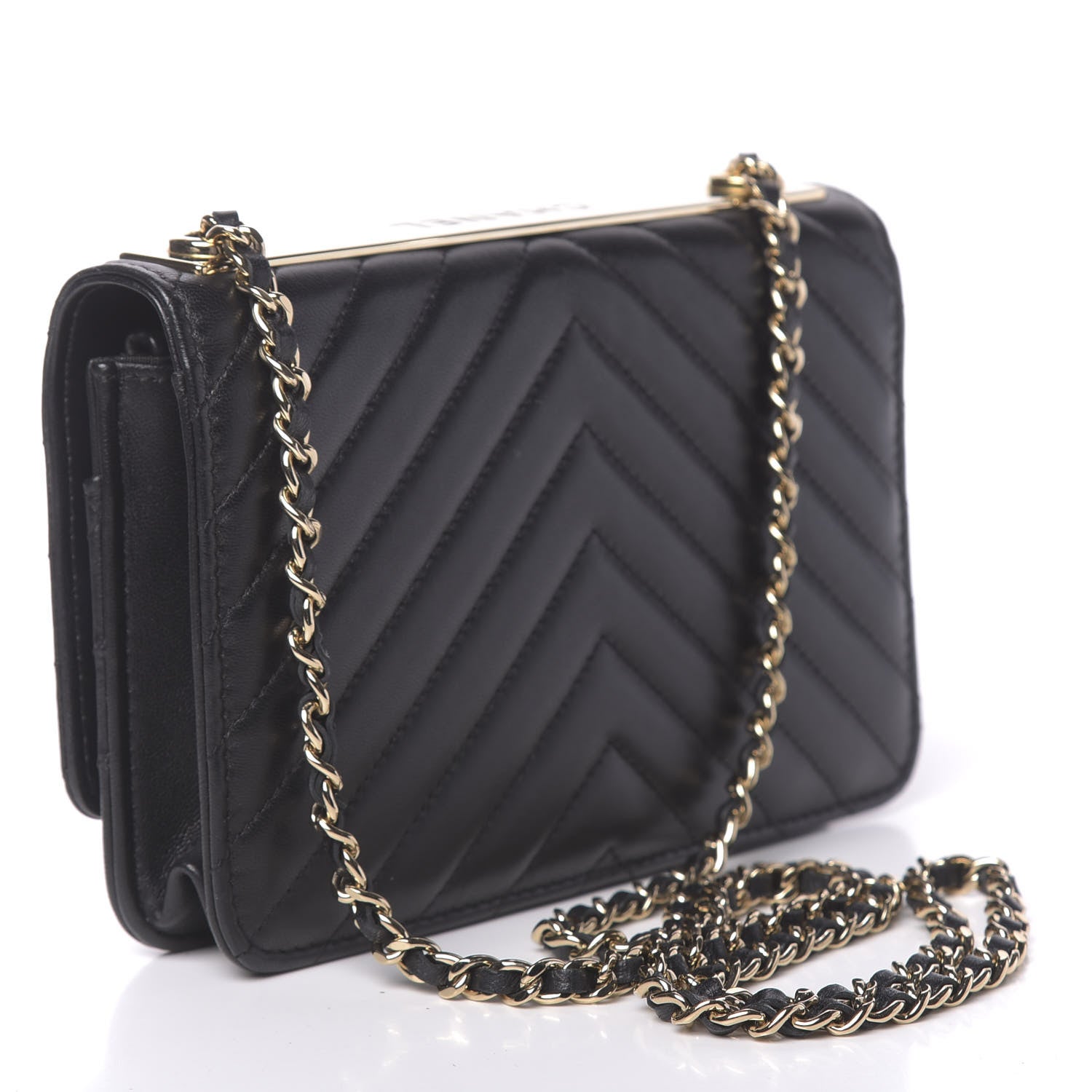 Chanel Lambskin Chevron Quilted Trendy CC Wallet On Chain WOC Black 3 of 15