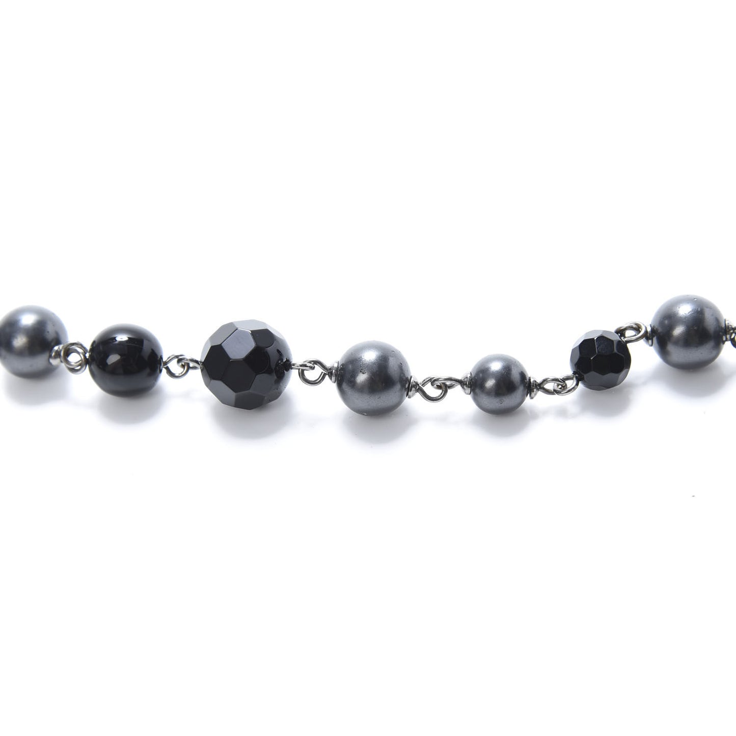 Ruthenium Pearl Beaded CC Long Necklace Black