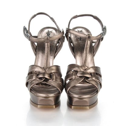 Saint Laurent Metallic Nappa Silk Tribute 105 Platform Sandals 39.5 Silver 2 of 10