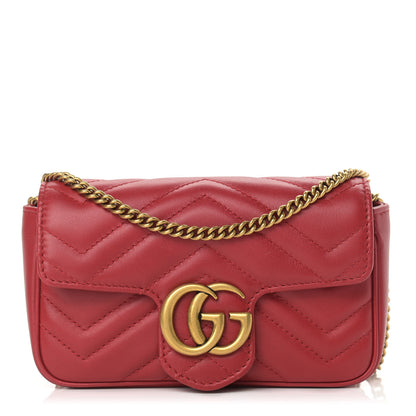 Gucci Calfskin Matelasse Super Mini GG Marmont Shoulder Bag Hibiscus Red 1 of 11