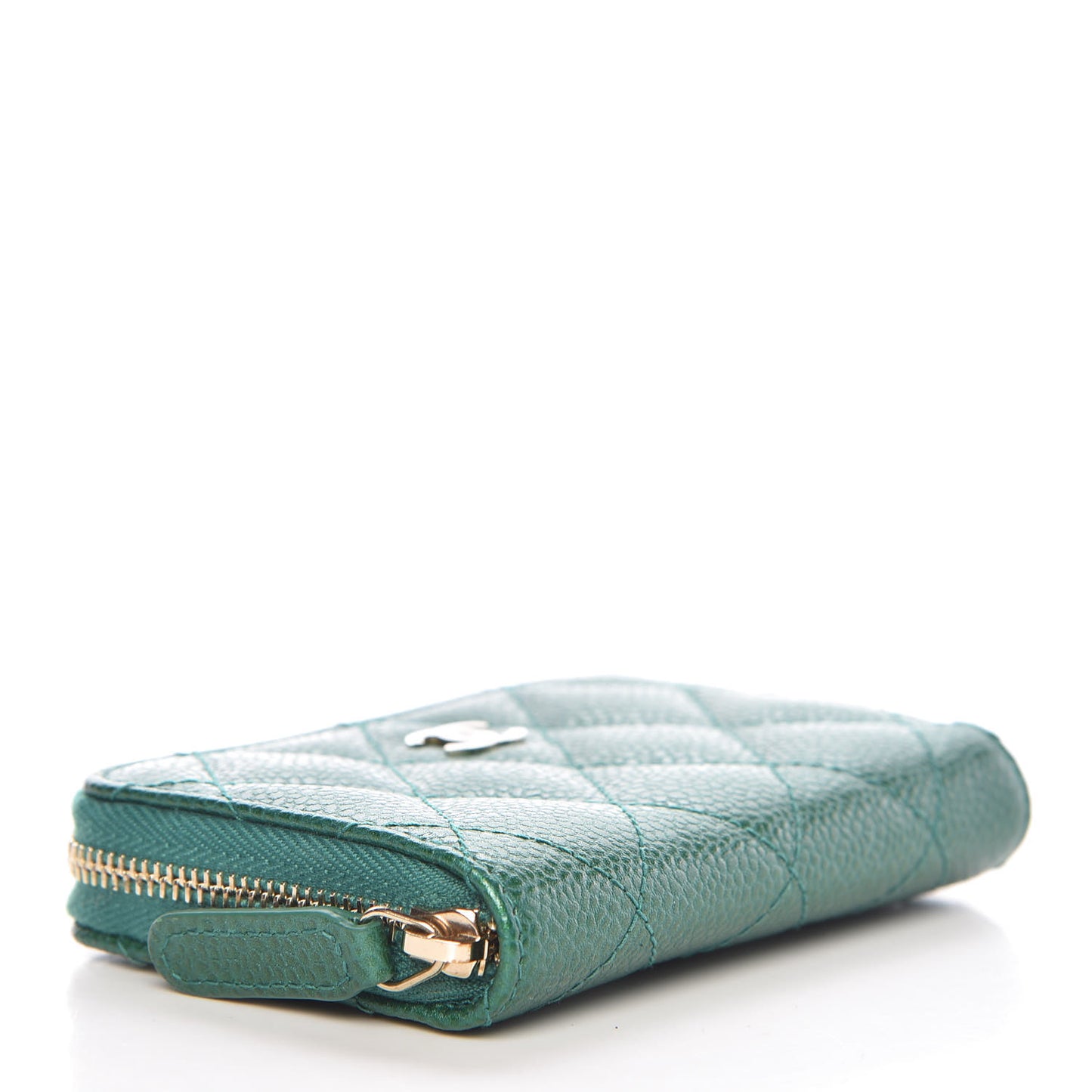 Metallic Caviar Quilted Zip Coin Purse Green