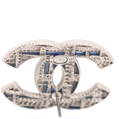 Chanel Tweed Effect CC Earrings Silver Blue Black 4 of 4