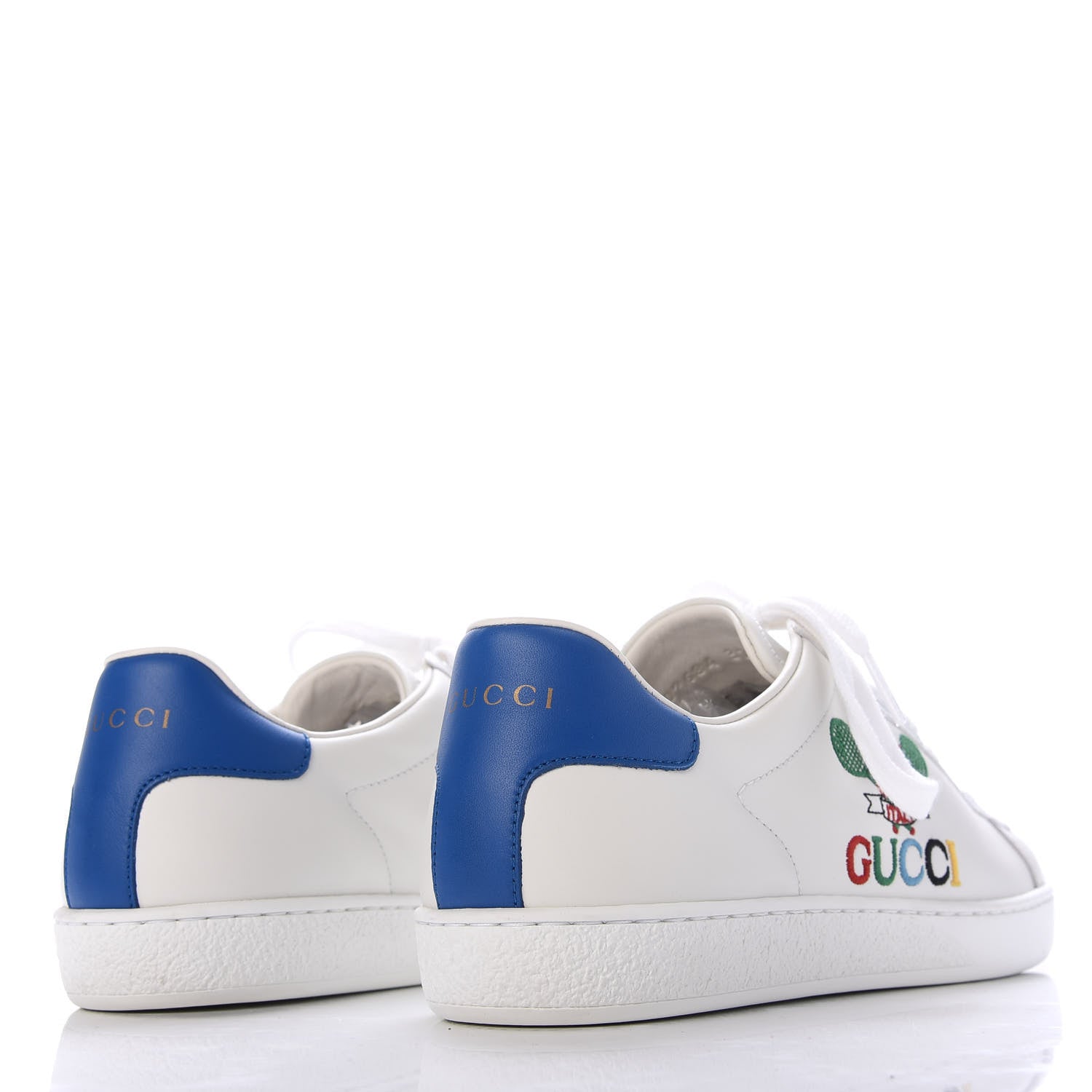 Gucci Calfskin Miro Soft Tennis Embroidered Womens Ace Sneakers 37.5 White Rio Blue 4 of 9