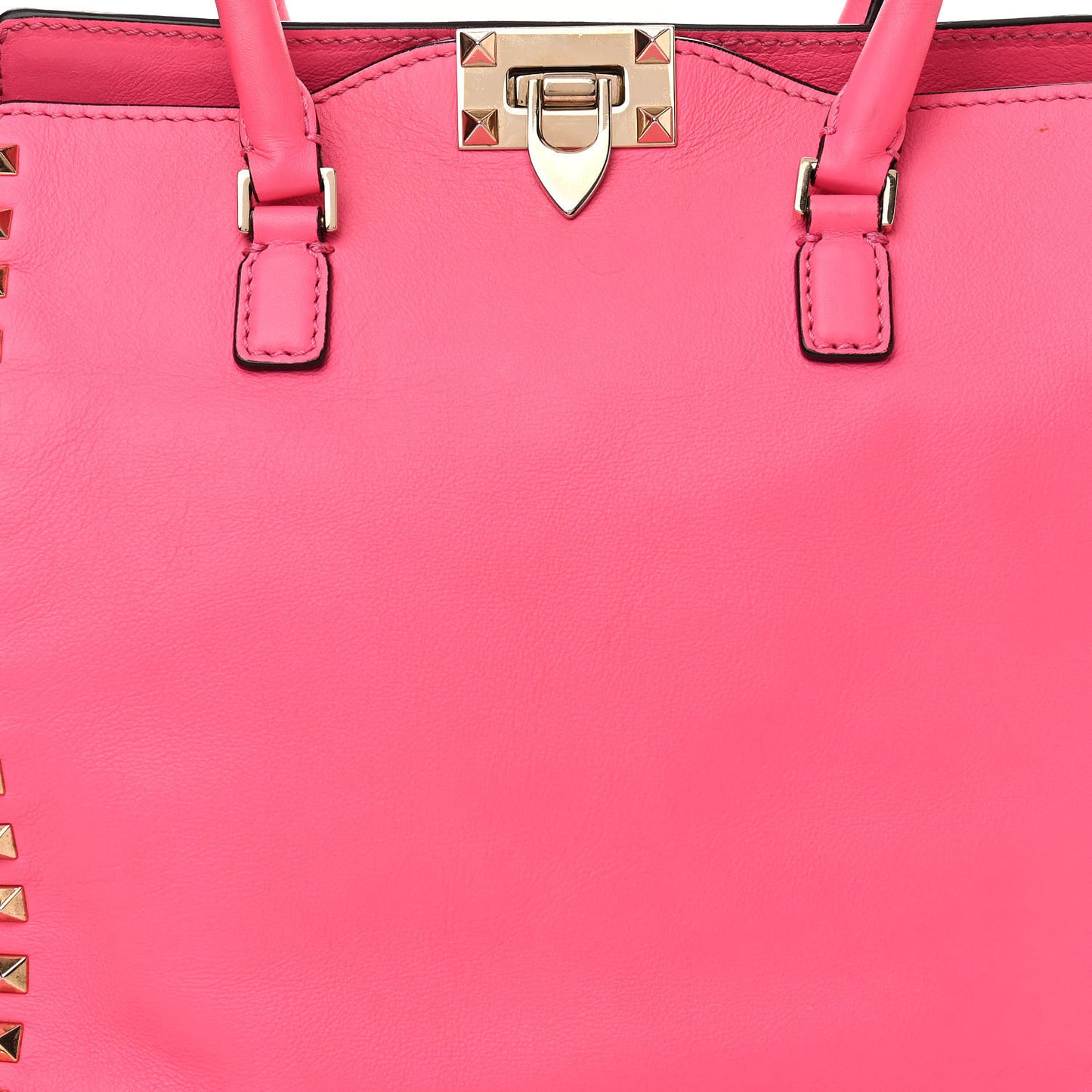 Vitello Rockstud Double Handle Tote Fuxia Fluo