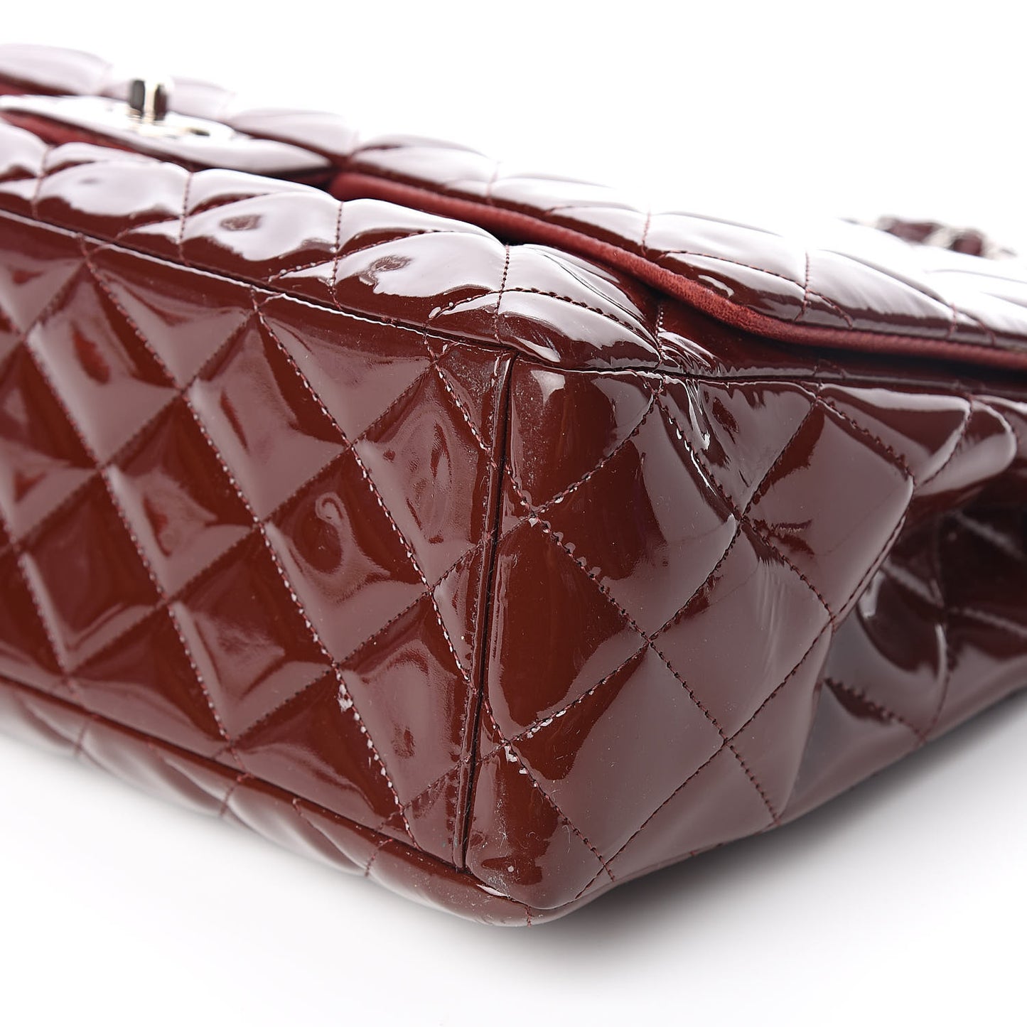 Patent Quilted Maxi Single Flap Dark Red