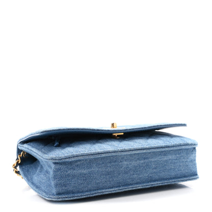 Chanel Denim Quilted CC Pearl Crush Wallet on Chain WOC Blue 4 of 12