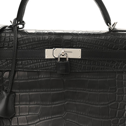 Hermes Matte Alligator Taurillon Clemence Box Kelly Retourne 32 Black 7 of 10