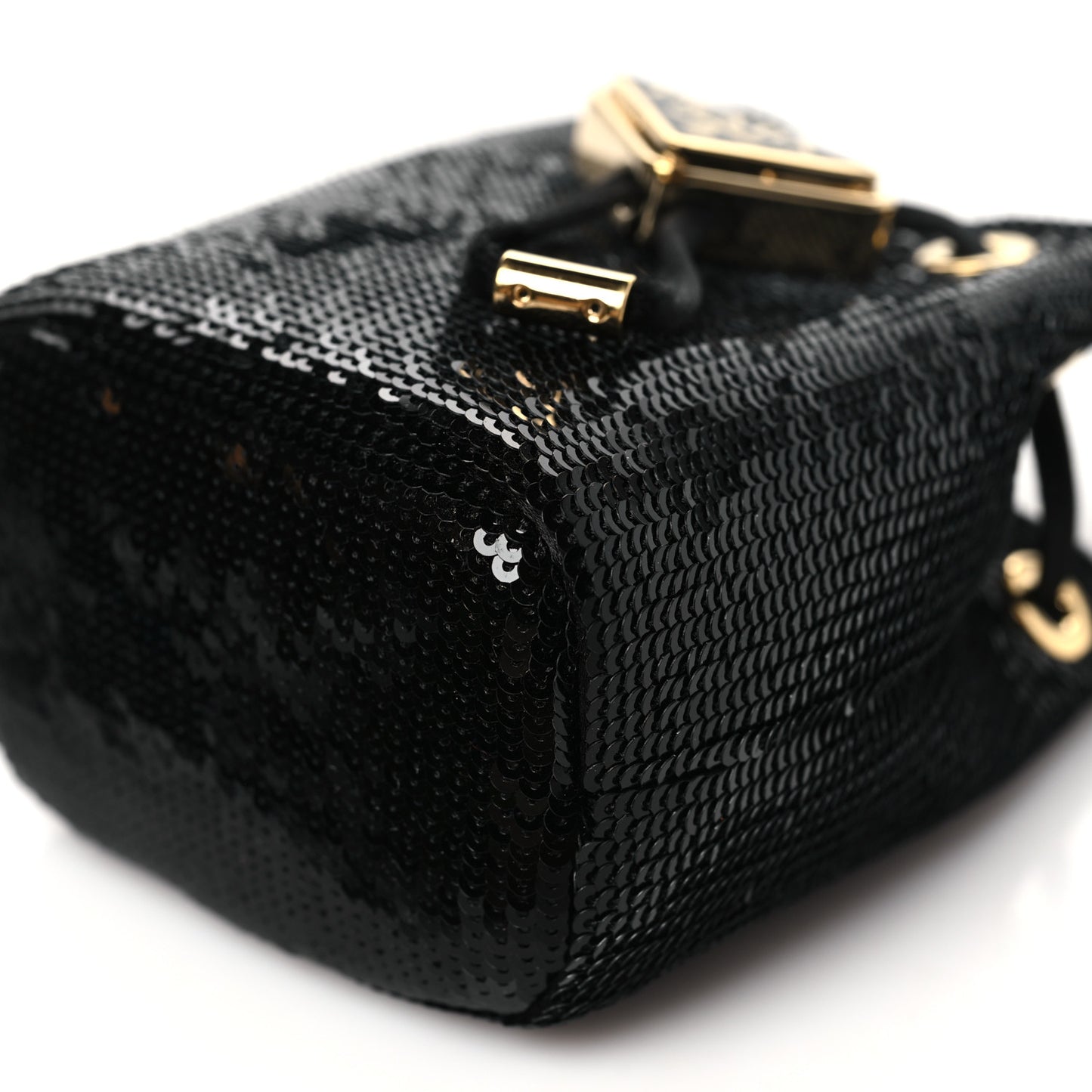 Sequin Satin Triangle Logo Mini Pouch Black