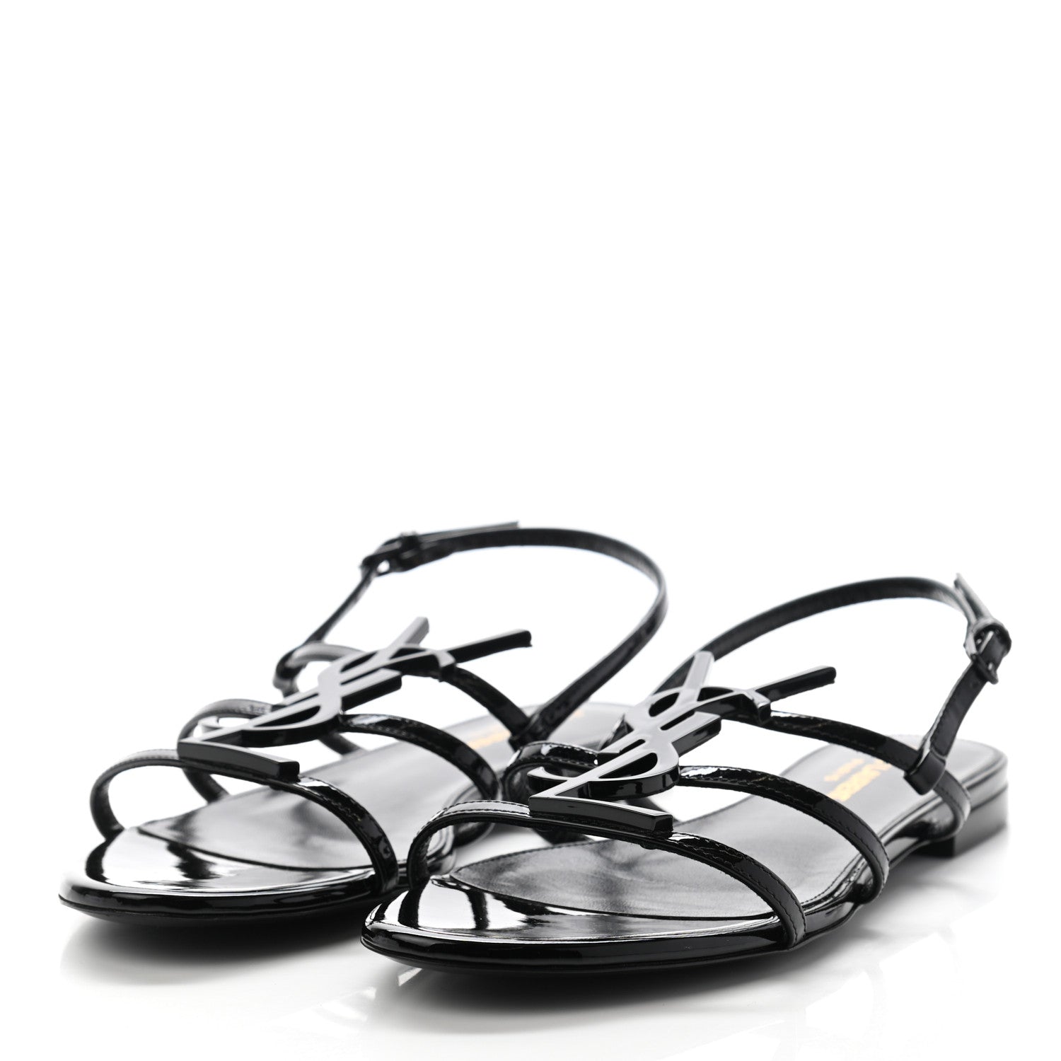 Saint Laurent Patent Calfskin Cassandra Monogram Sandals 37 Black 3 of 8
