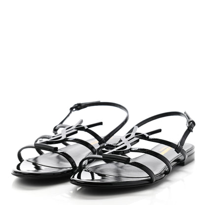Saint Laurent Patent Calfskin Cassandra Monogram Sandals 37 Black 3 of 8