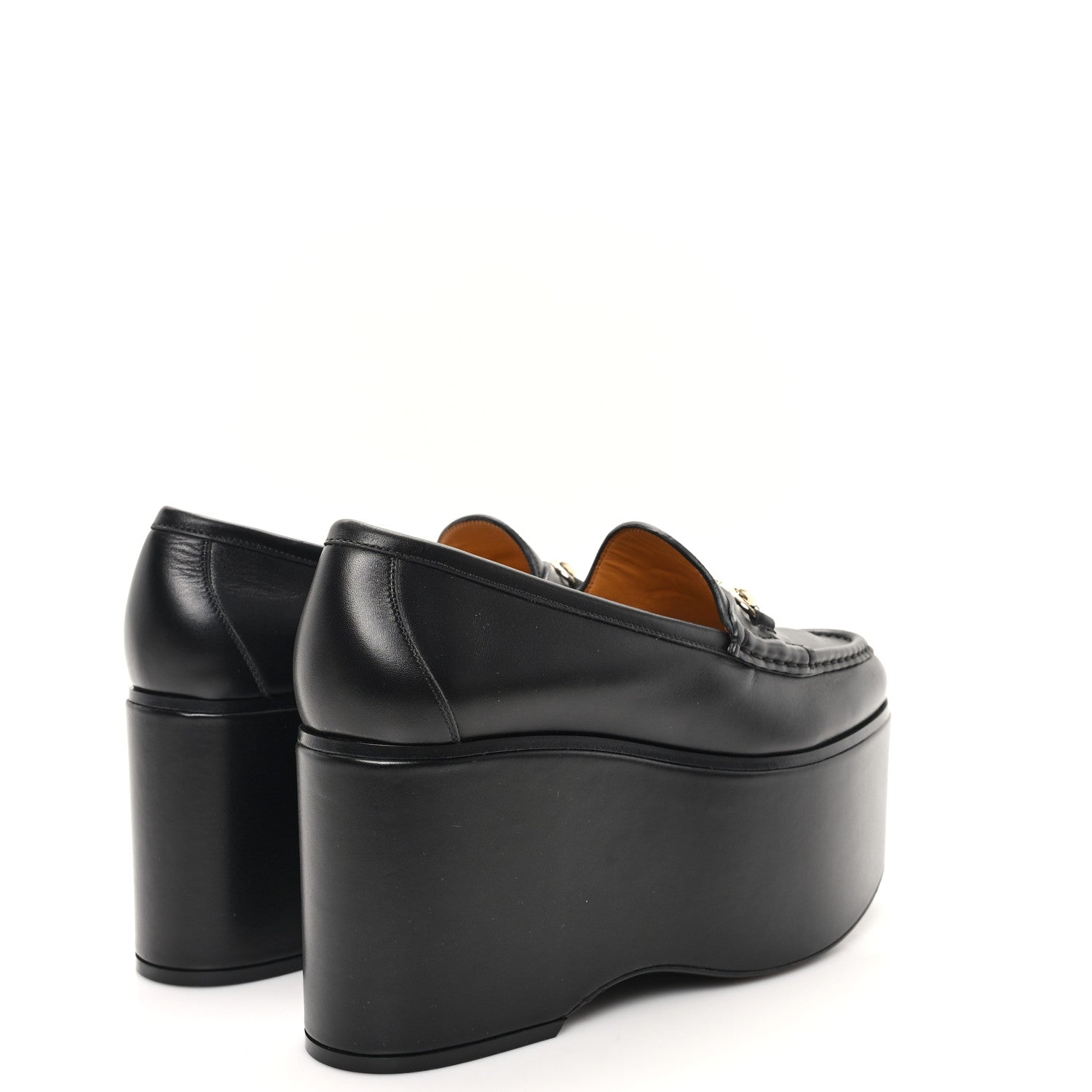 Gucci Ancora Calfskin Womens Horsebit Platform Loafers 39 Black 5 of 11