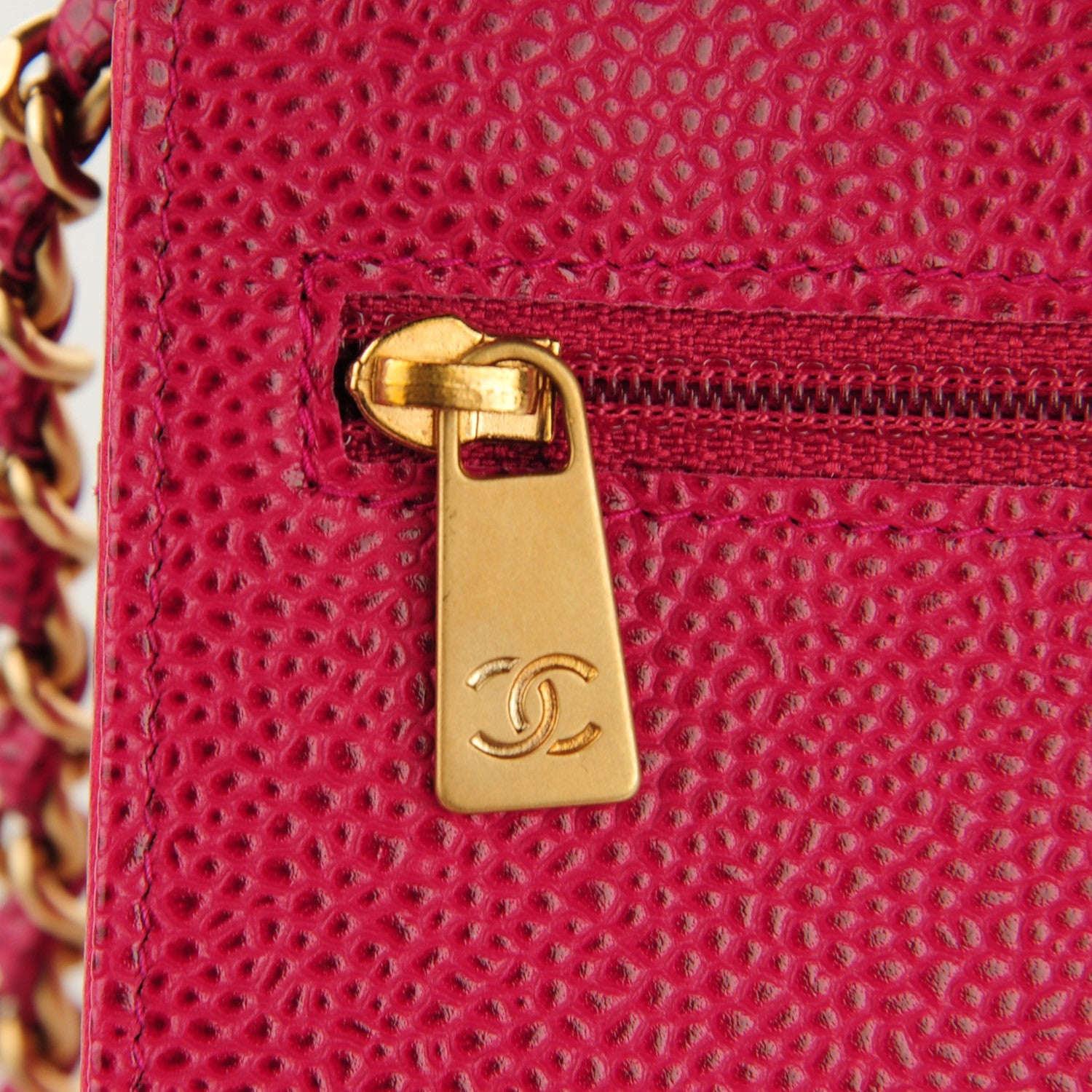 Chanel Caviar Timeless CC Wallet On Chain WOC Dark Fuchsia 9 of 9