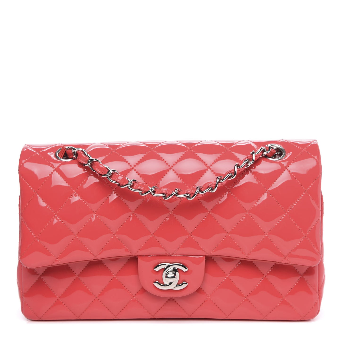 Patent Quilted Medium Double Flap Pink