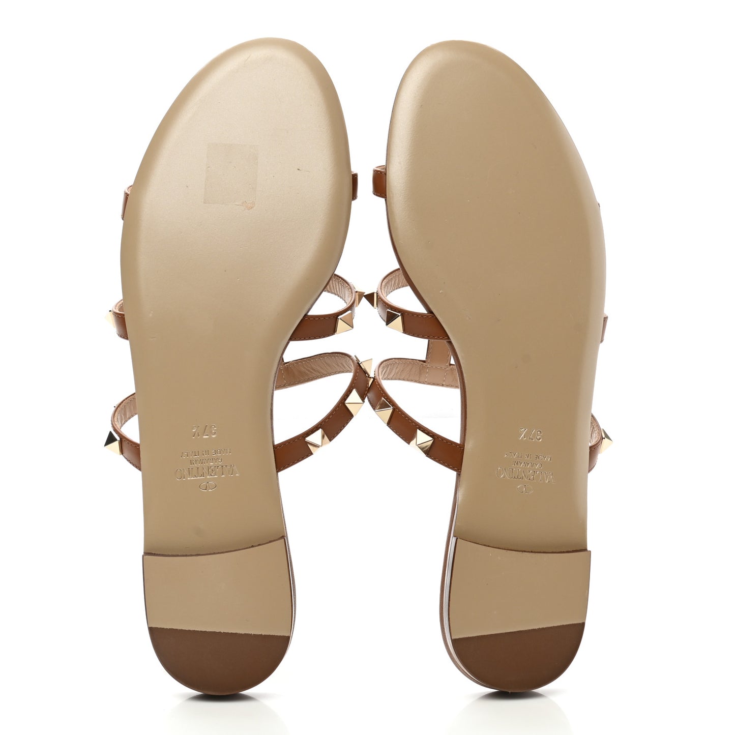 Nappa Rockstud Caged Flat Slide Sandals 37.5 Cuoio