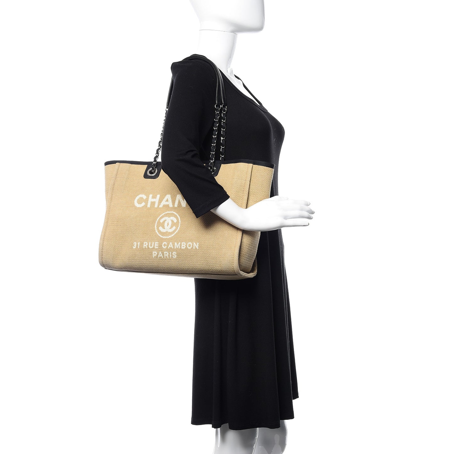 Canvas Large Deauville Tote Beige Black