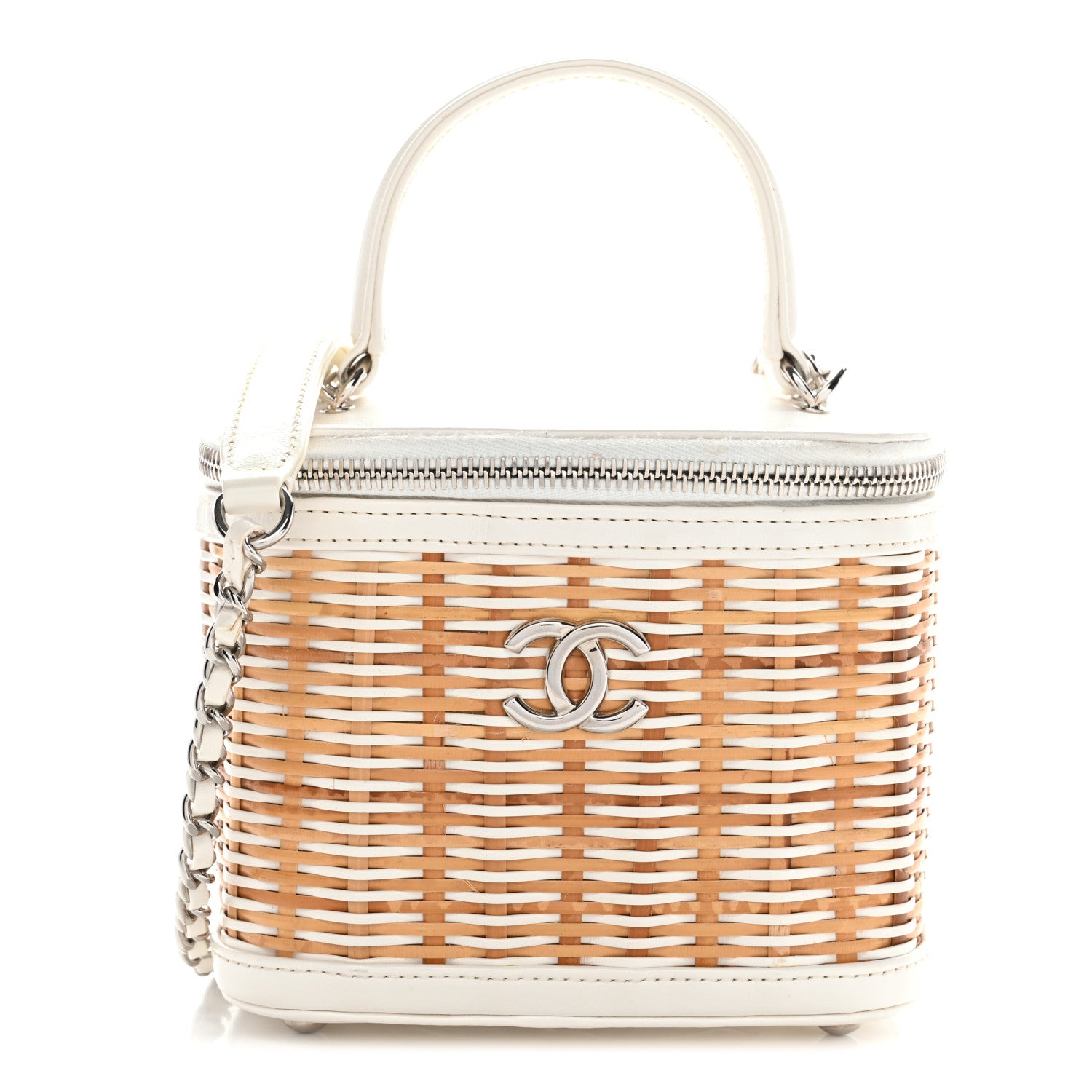 Chanel Calfskin Raffia Small Vanity Case Bag White Beige 1 of 31