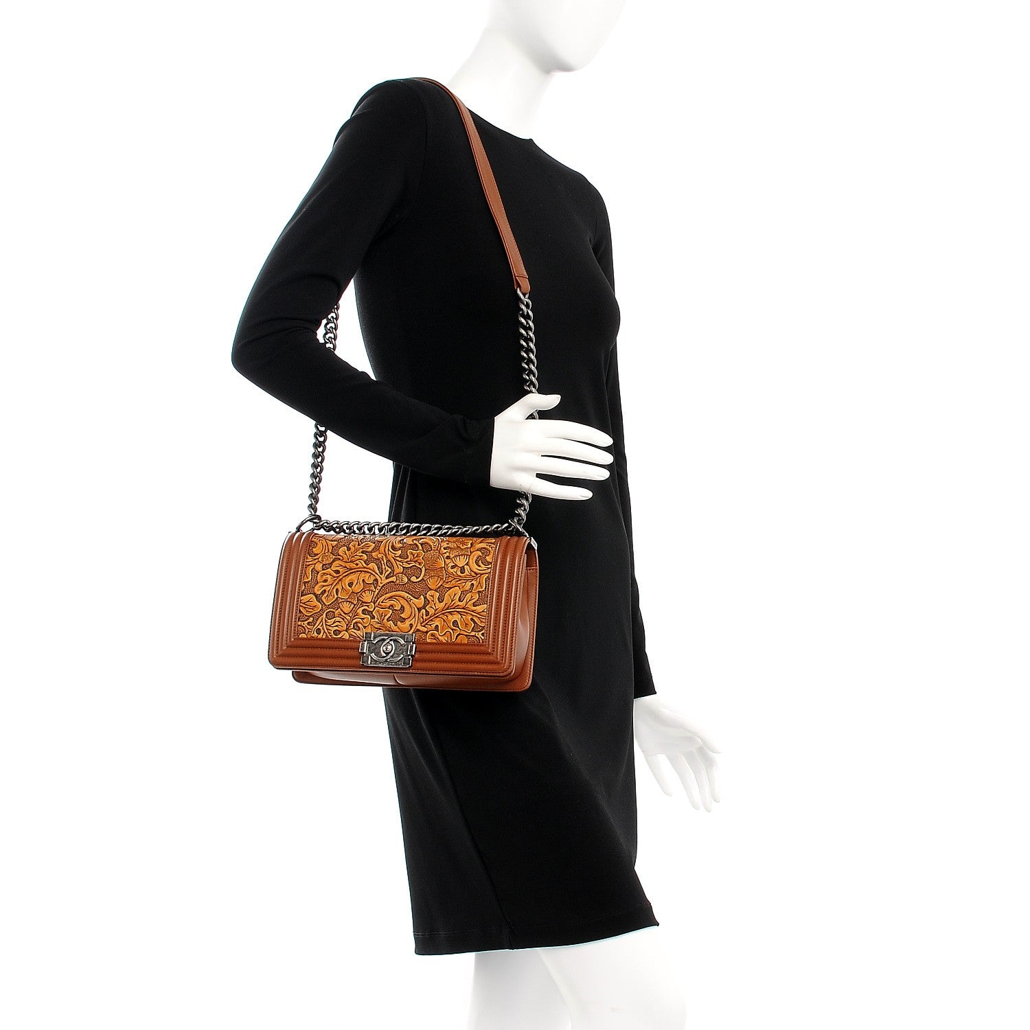 Chanel Calfskin Embossed Medium Cordoba Boy Flap Brown 2 of 7