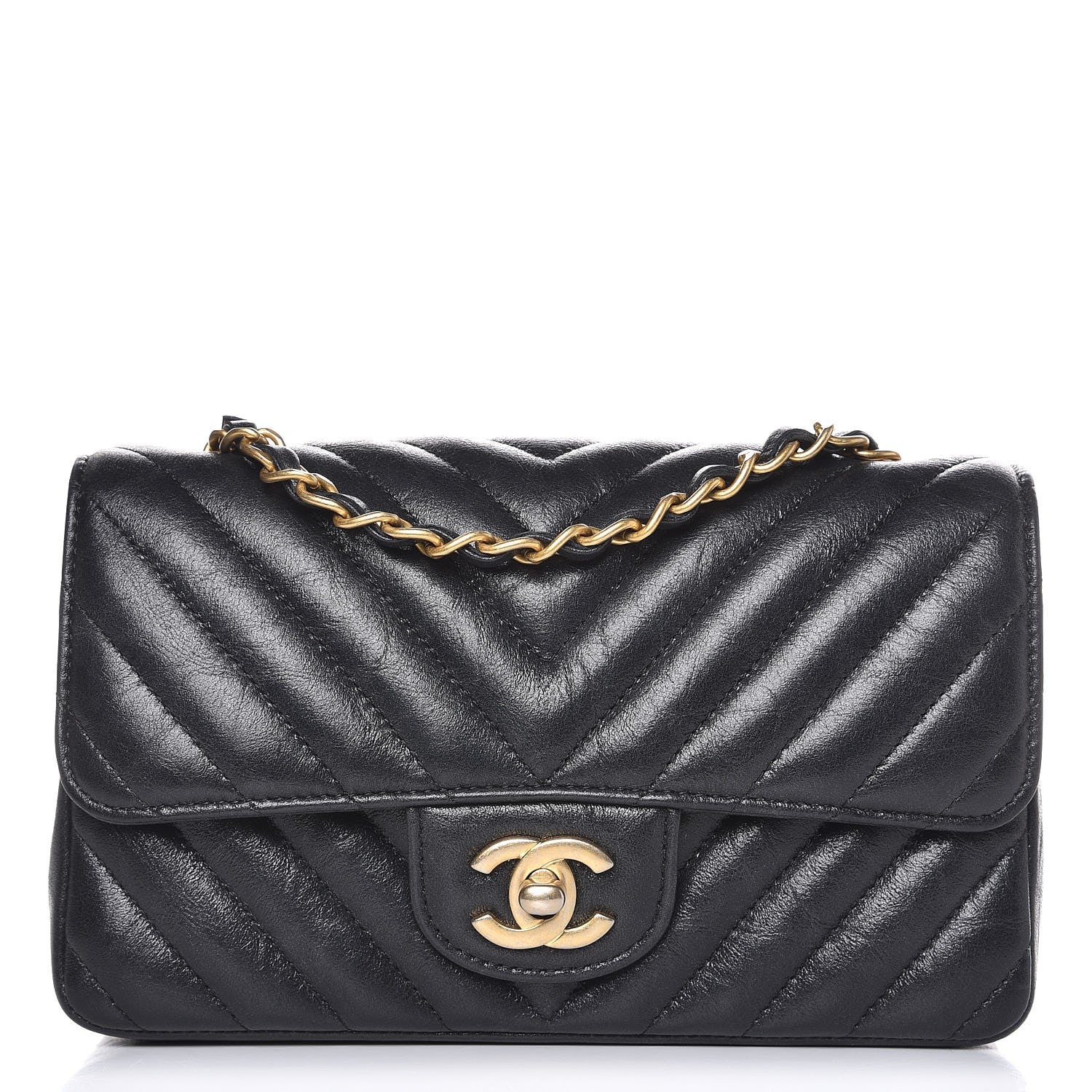 Chanel Iridescent Calfskin Chevron Quilted Mini Rectangular Flap Black 1 of 8