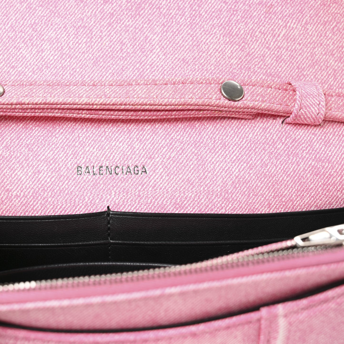 Nappa Denim Printed Hourglass Chain Bag Denim Pink