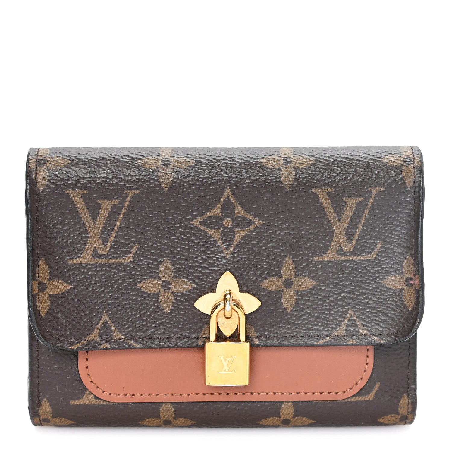 Louis Vuitton Monogram Flower Lock Compact Wallet Caramel 1 of 7