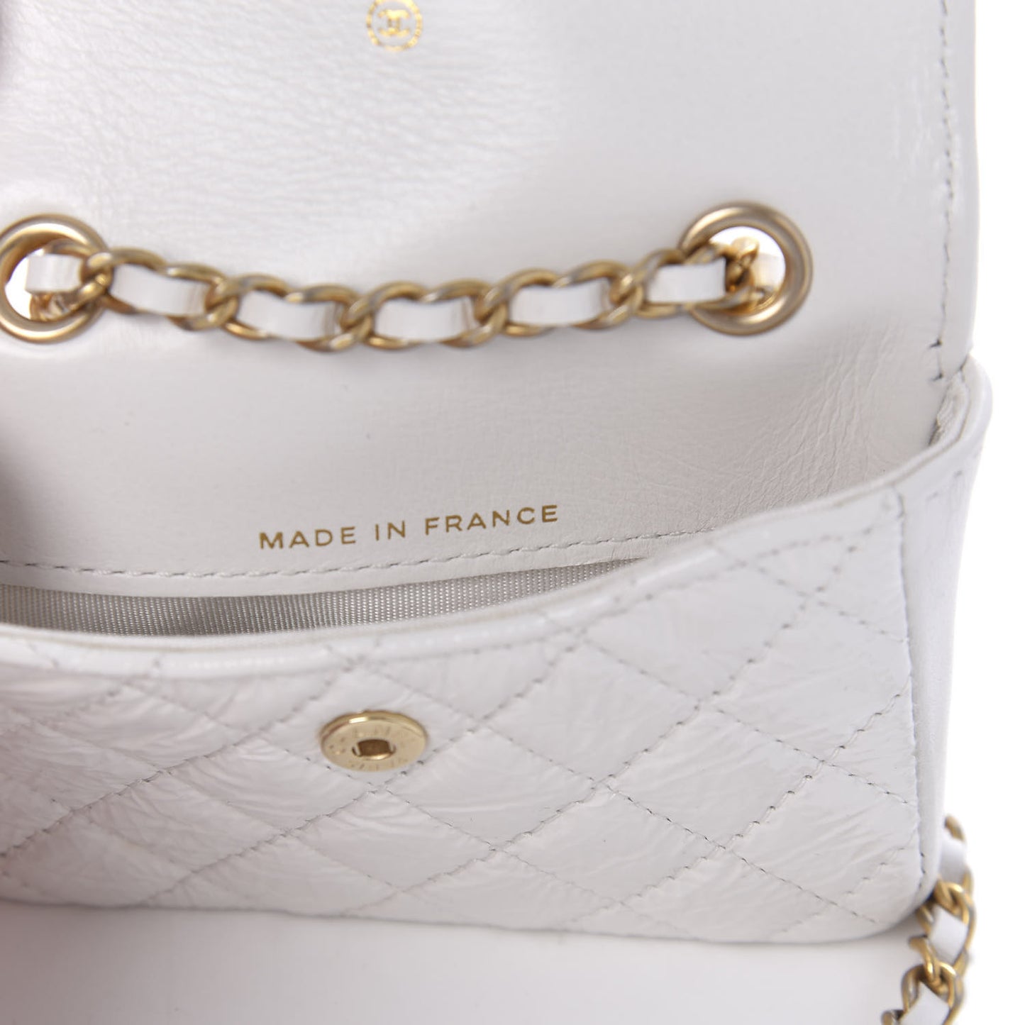 Shiny Aged Calfskin Quilted Waist Belt Bag White