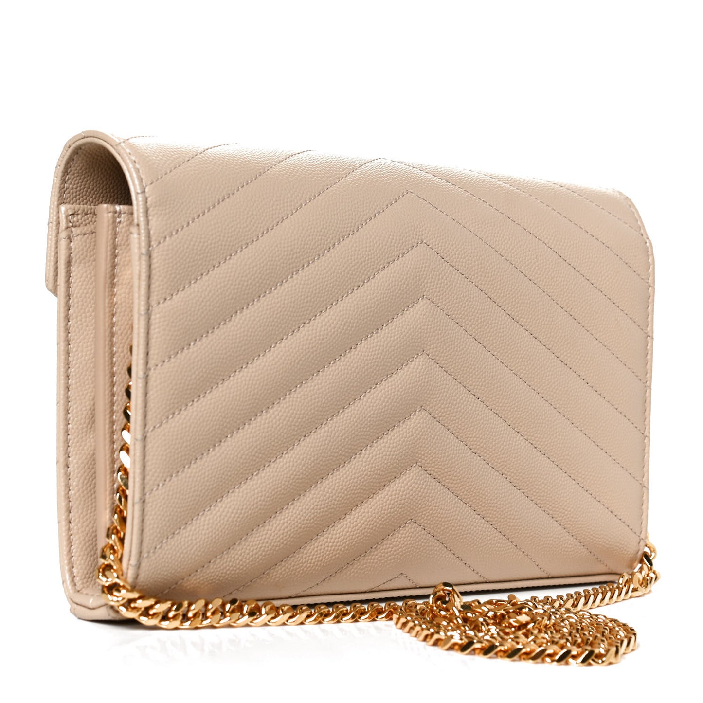 Grain De Poudre Matelasse Chevron Monogram Chain Wallet Nude Powder