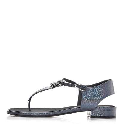 Chanel Fantasy Lambskin CC Chain Thong Sandals 40 Blue Black 1 of 9