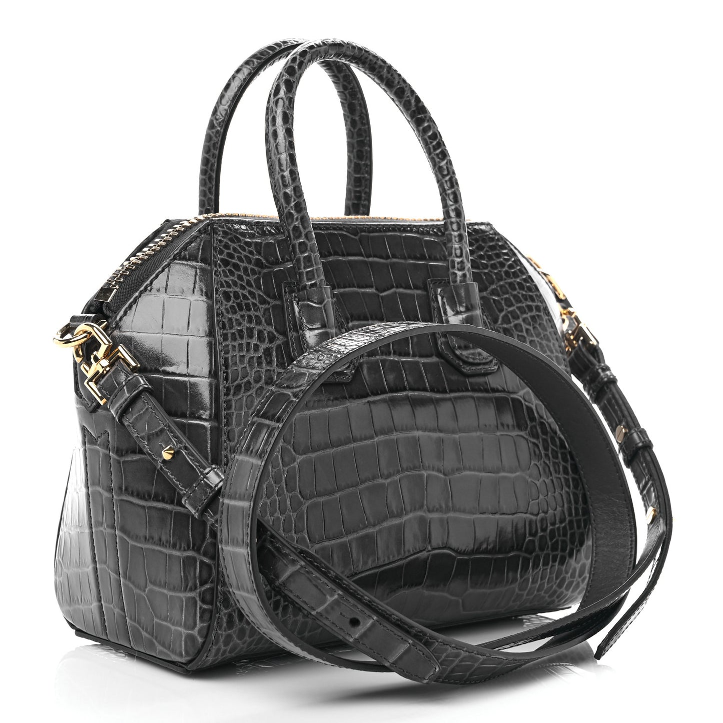 Calfskin Crocodile Embossed Mini Antigona Storm Grey