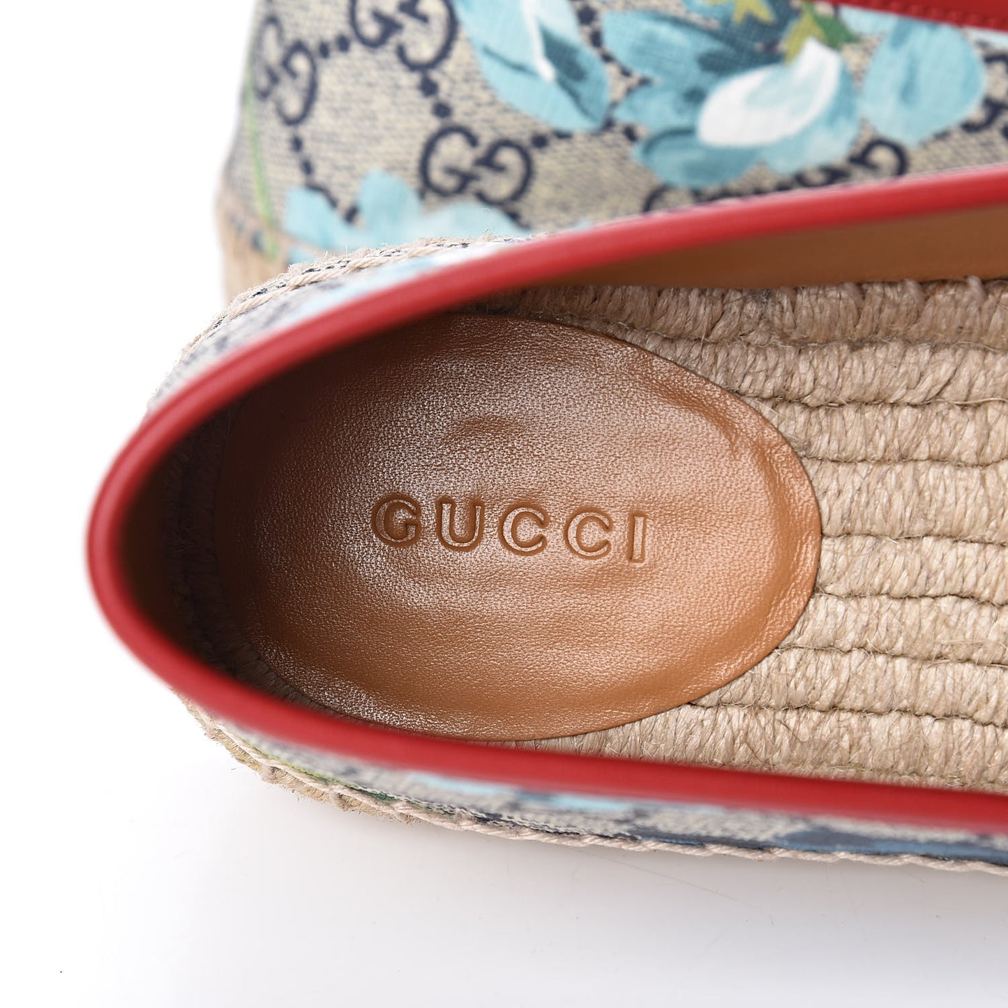GG Supreme Monogram Blooms Espadrilles 38.5 Beige Blue Navy Hibiscus Red