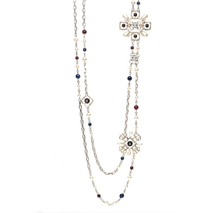 Chanel Metal Resin Gripoix Pearl CC Necklace Red Blue 1 of 7