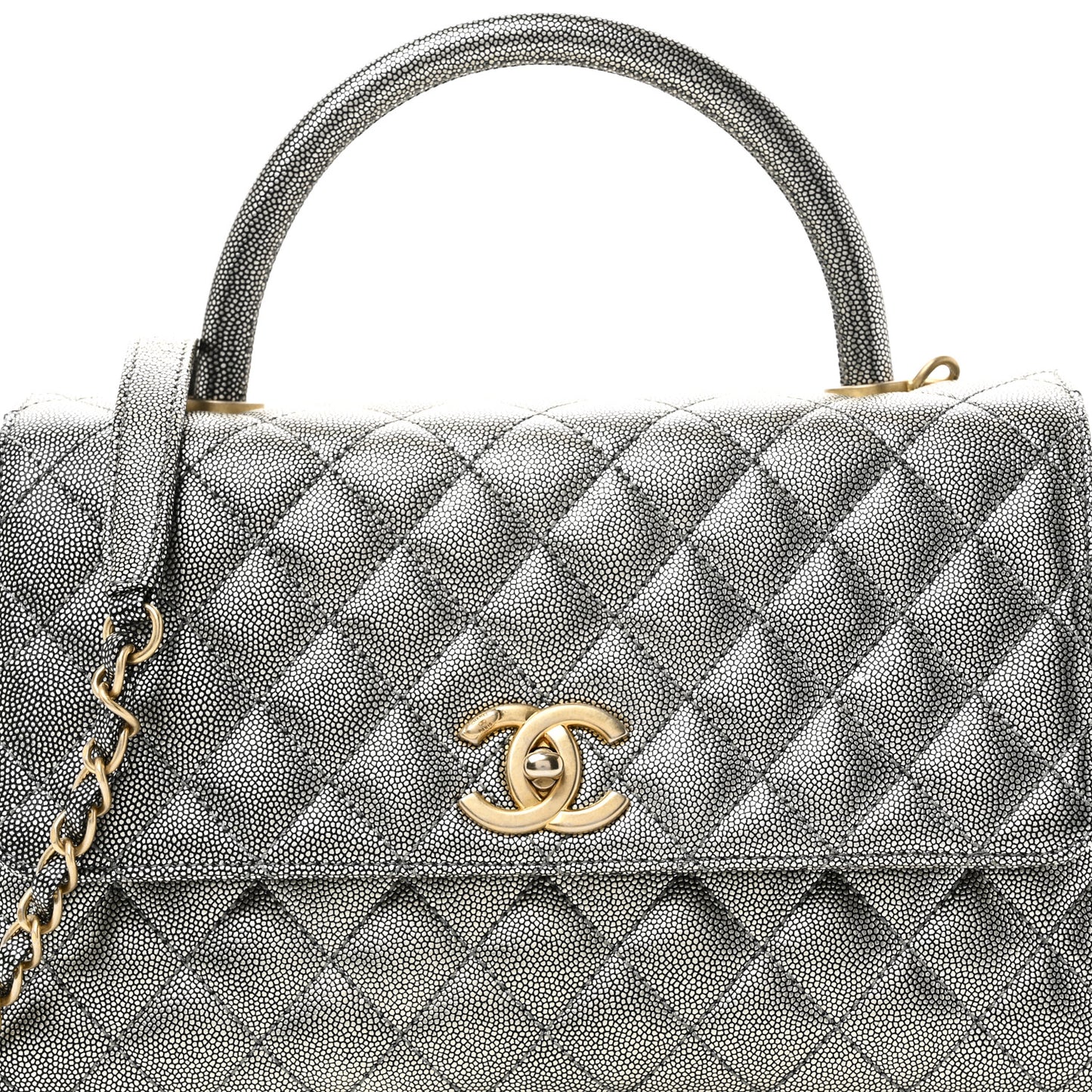 Metallic Caviar Quilted Small Coco Handle Flap Silver