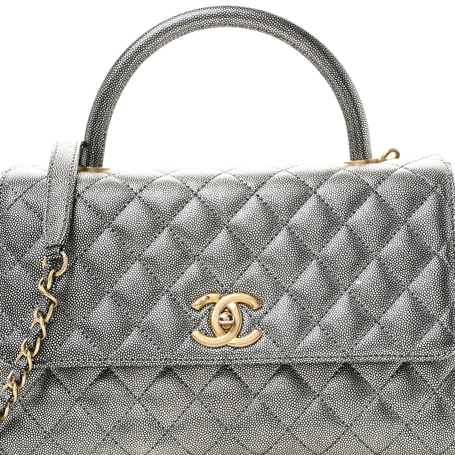 Chanel Metallic Caviar Quilted Small Coco Handle Flap Silver 8 of 10