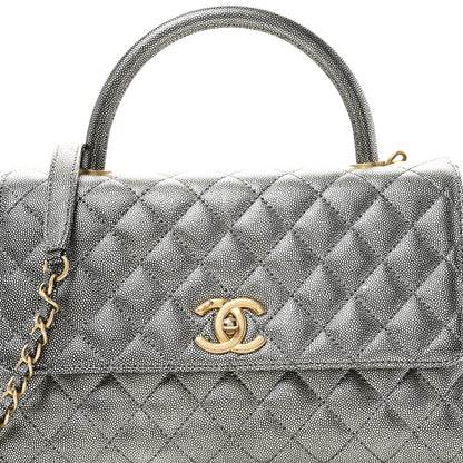 Chanel Metallic Caviar Quilted Small Coco Handle Flap Silver 8 of 10