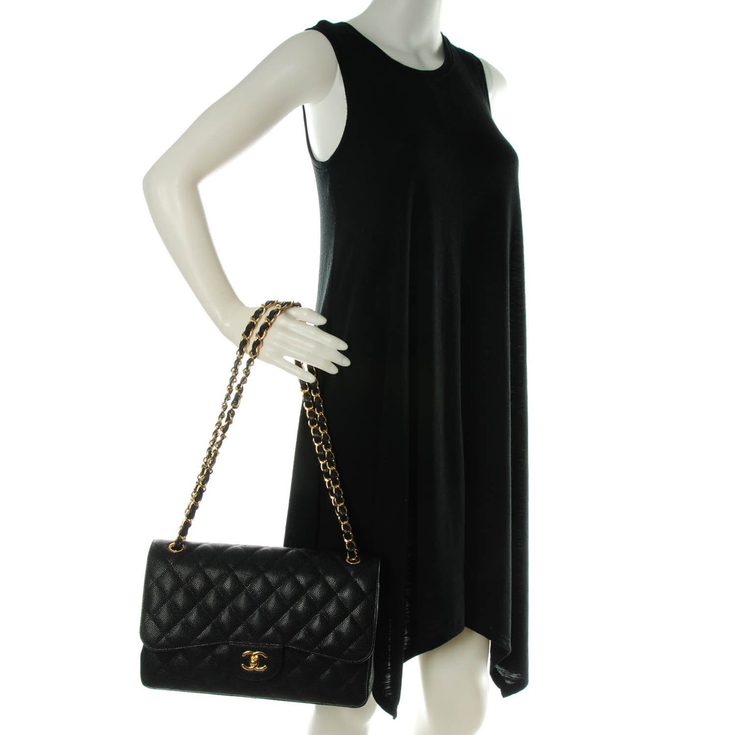 Caviar Quilted Jumbo Double Flap Black
