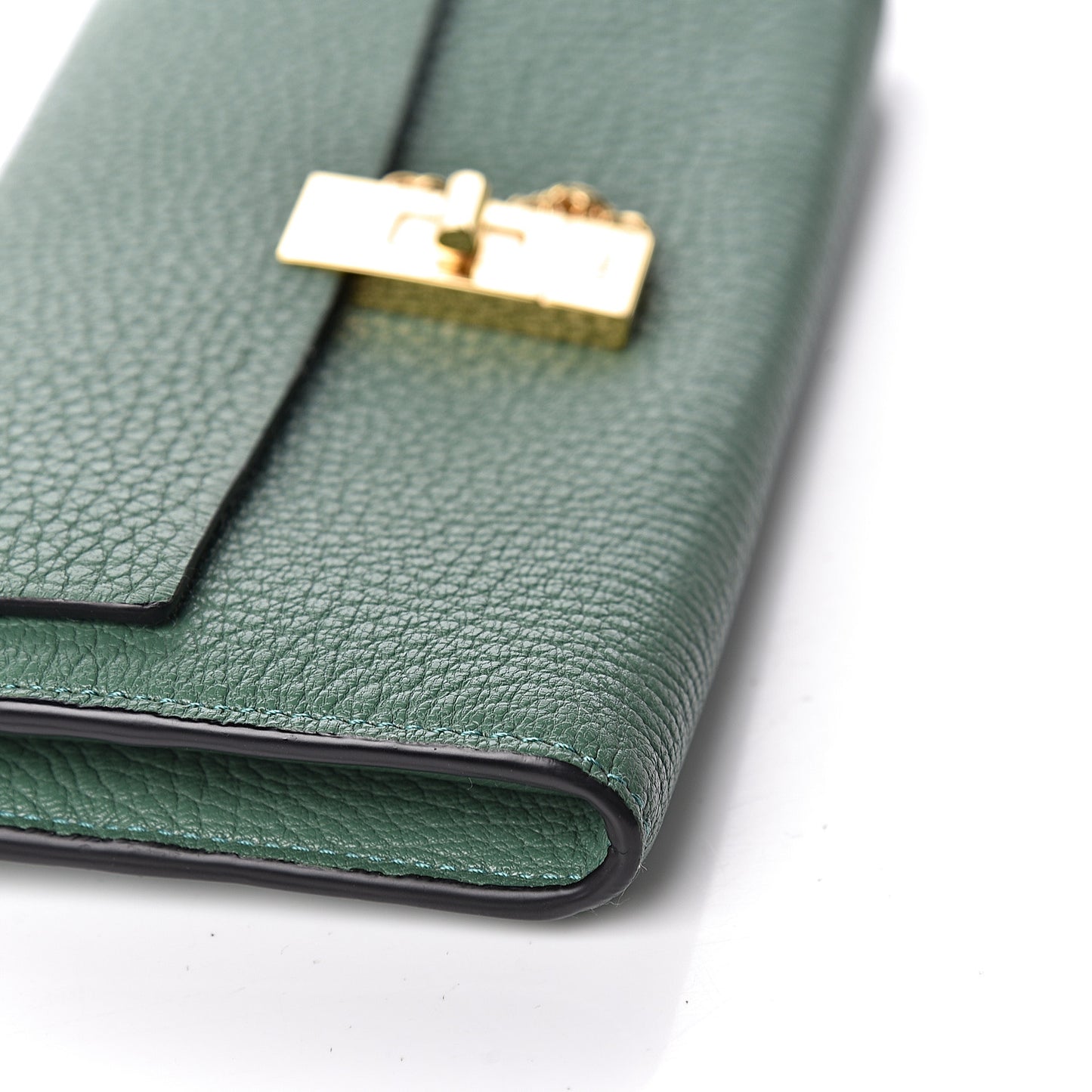 Grained Lambskin Drew Long Wallet with Flap Soft Green
