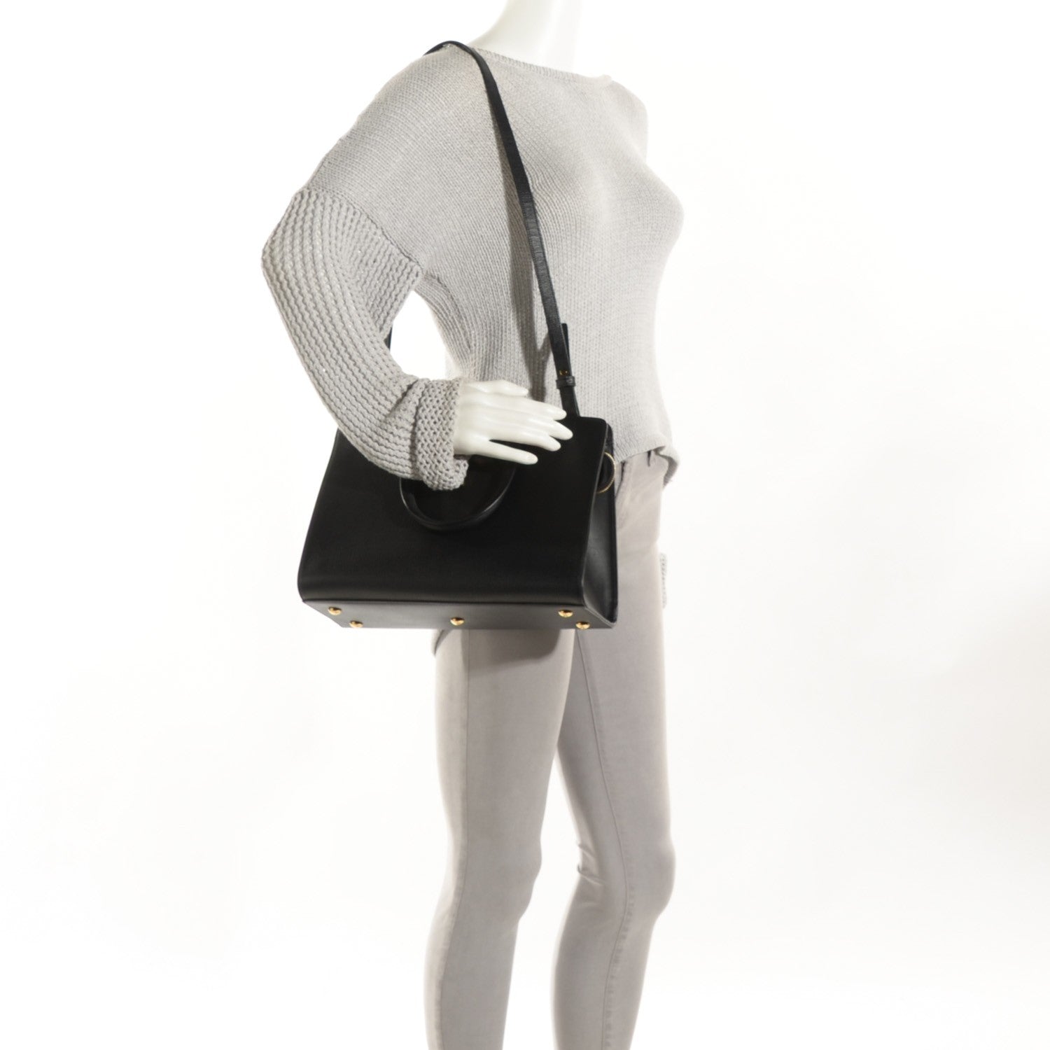 Saint Laurent Textured Leather Classic Small Cabas Y Bag Black 2 of 8