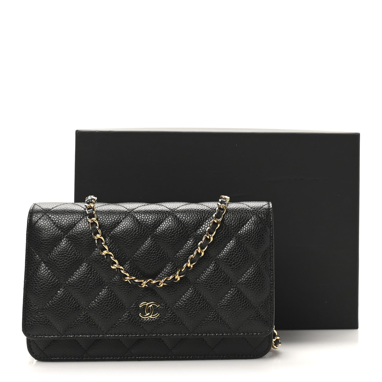 Caviar Quilted Wallet on Chain WOC Black